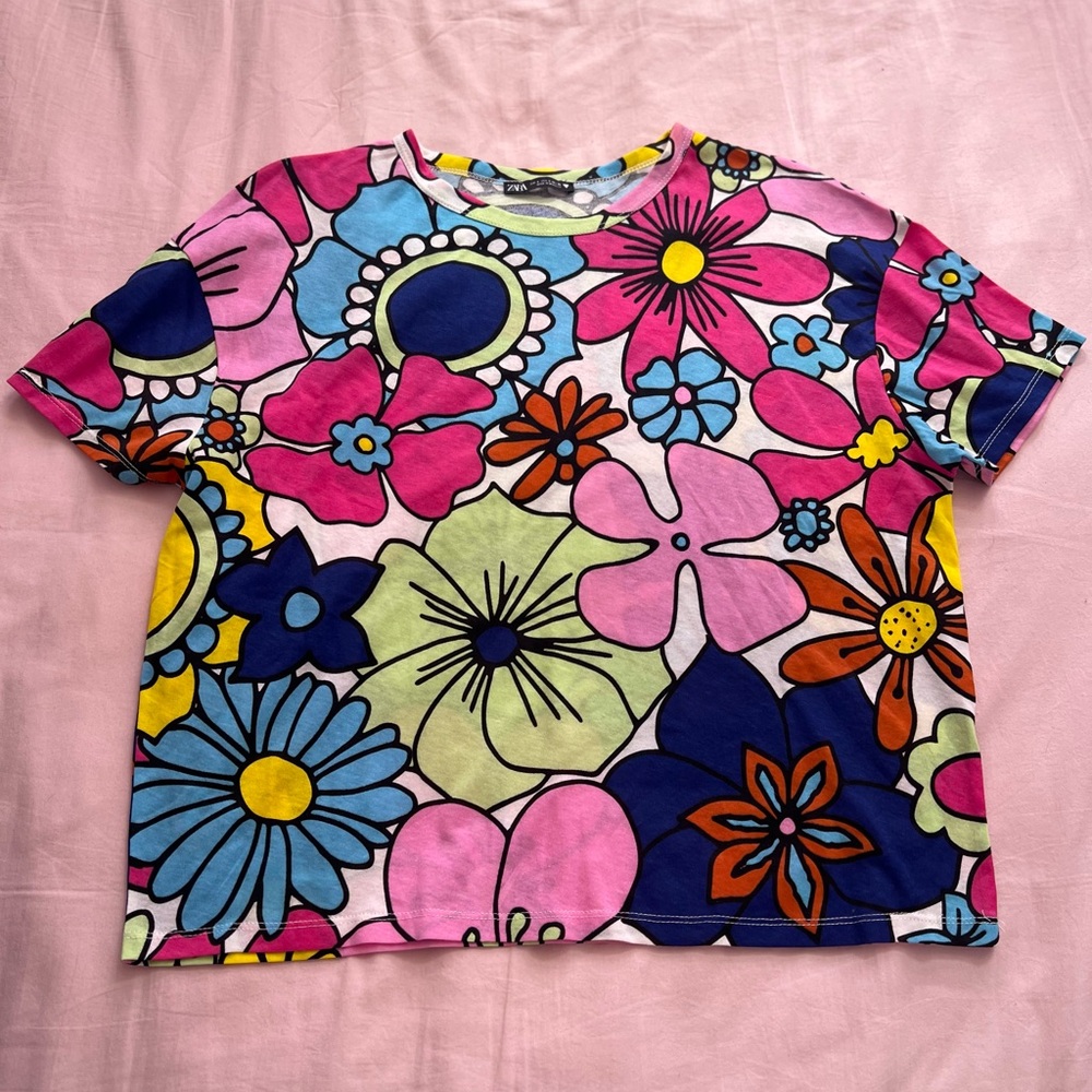Zara Colorful Floral Short Sleeve Tee